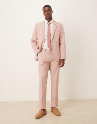 ASOS DESIGN – Schmal geschnittene Anzughose in rosa Leinenoptik mit Bundfalten - view 1
