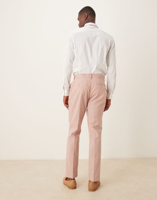 ASOS DESIGN – Schmal geschnittene Anzughose in rosa Leinenoptik mit Bundfalten, 2 von 5