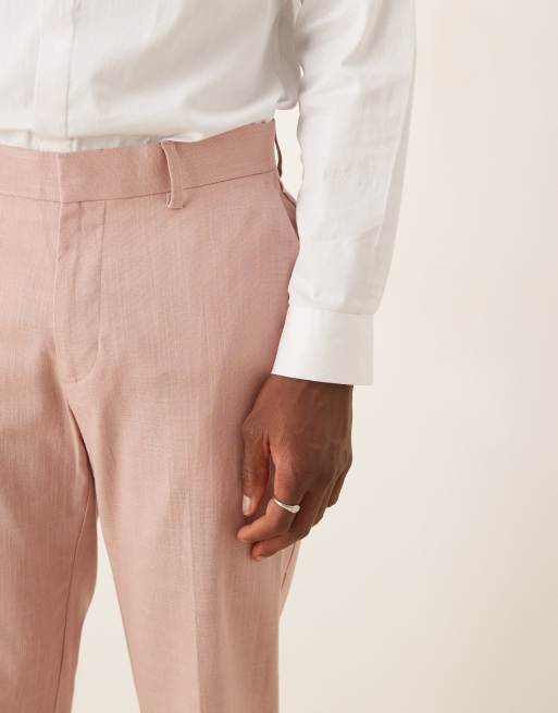 ASOS DESIGN – Schmal geschnittene Anzughose in rosa Leinenoptik mit Bundfalten, 5 von 5