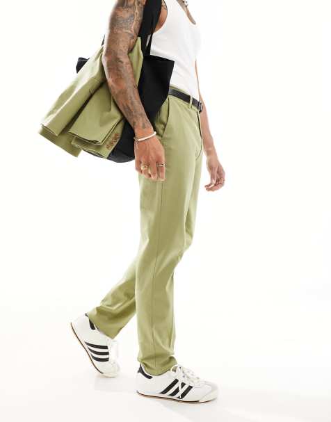 ASOS DESIGN – Schmal geschnittene Anzughose mit Leinen in Salbeigrün - view 1