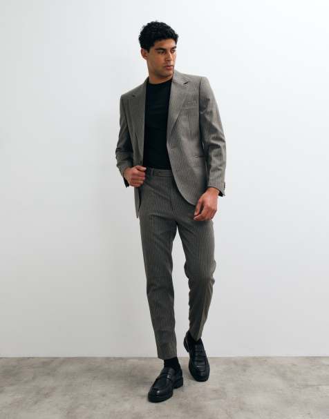 ASOS DESIGN – Schmal geschnittene Anzugjacke aus angerautem Flanell in Olivgrün - view 1