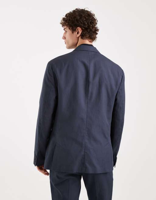 ASOS DESIGN – Schmal geschnittene Anzugjacke aus Baumwoll-Leinenmix in Marineblau, 3 von 5