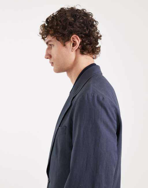 ASOS DESIGN – Schmal geschnittene Anzugjacke aus Baumwoll-Leinenmix in Marineblau, 4 von 5