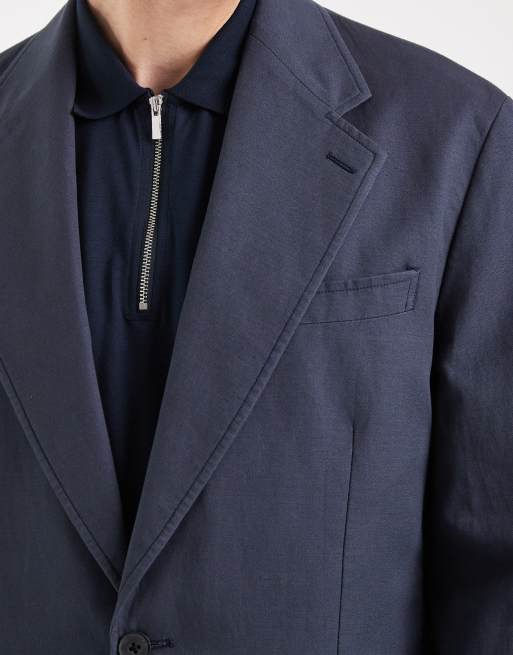 ASOS DESIGN – Schmal geschnittene Anzugjacke aus Baumwoll-Leinenmix in Marineblau, 5 von 5