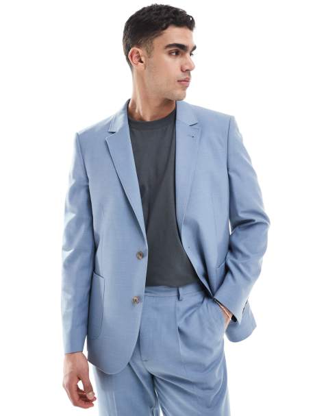ASOS DESIGN – Schmal geschnittene Anzugjacke aus Baumwollmix in Hellblau - view 1