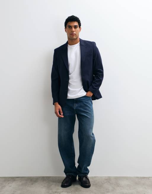 ASOS DESIGN – Schmal geschnittene Anzugjacke aus Flannel in Marineblau, 2 von 5