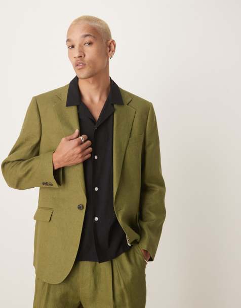 ASOS DESIGN – Schmal geschnittene Anzugjacke aus hochwertigem, reinen Leinen in Grün - view 1