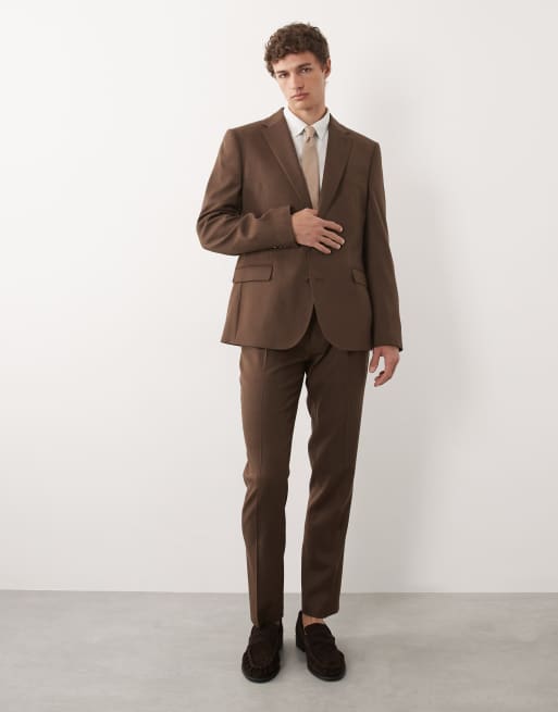 ASOS DESIGN – Schmal geschnittene Anzugjacke aus hochwertiger Wolle in Braun, 2 von 9