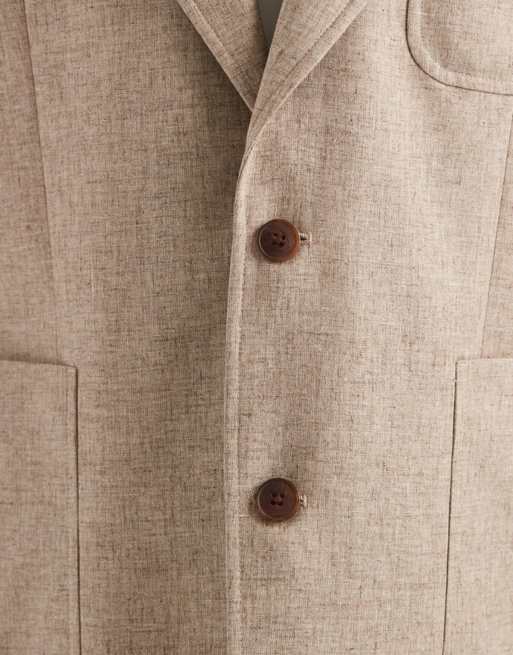 ASOS DESIGN – Schmal geschnittene Anzugjacke aus Leinenmix in Steinbeige, 8 von 9