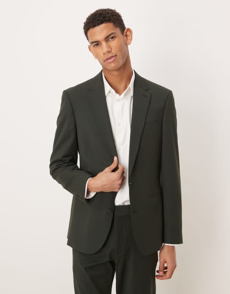 ASOS DESIGN – Schmal geschnittene Anzugjacke aus waschbarer Wolle in Dunkelgrün - view 1