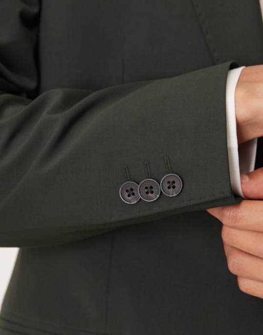 ASOS DESIGN – Schmal geschnittene Anzugjacke aus waschbarer Wolle in Dunkelgrün, 5 von 5