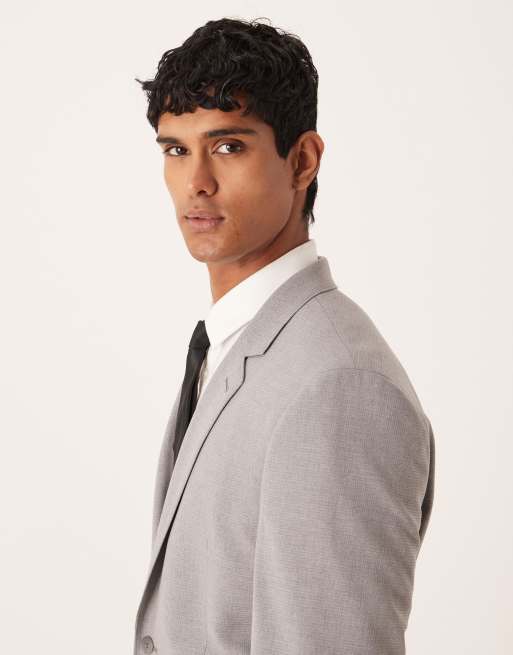 ASOS DESIGN – Schmal geschnittene Anzugjacke in Grau mit farblich abgestimmtem Hahnentrittmuster, 3 von 5