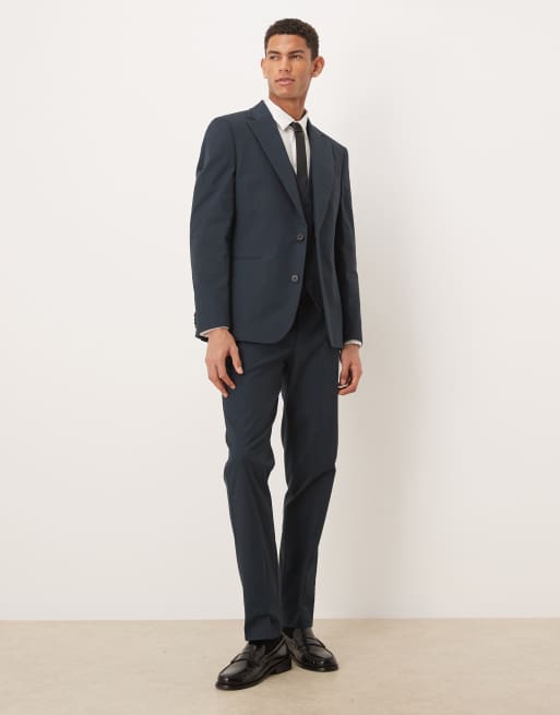 ASOS DESIGN – Schmal geschnittene Anzugjacke in Marineblau mit Fischgrätmuster, 2 von 5