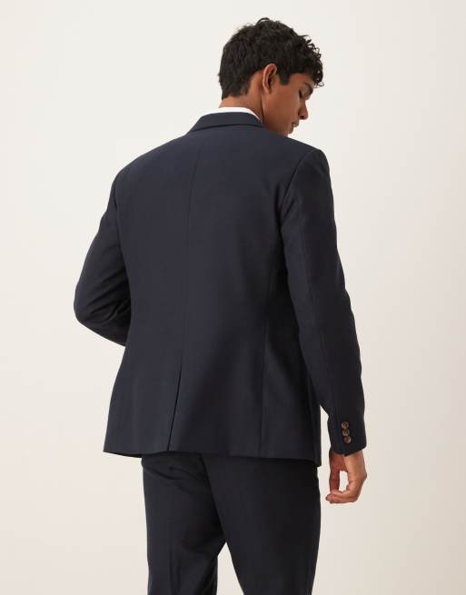 ASOS DESIGN – Schmal geschnittene Anzugjacke in marineblauer Wolloptik mit Fischgrätmuster, 4 von 5