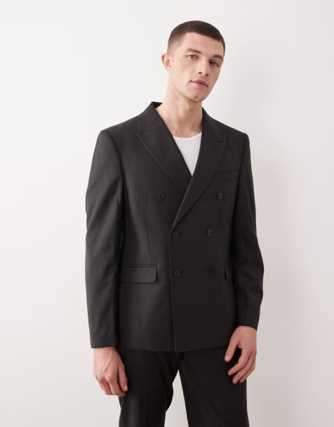 ASOS DESIGN – Schmal geschnittene Anzugjacke in Schwarz mit dezenten Streifen - view 1