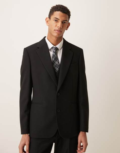 ASOS DESIGN – Schmal geschnittene Anzugjacke in Schwarz mit Wollanteil - view 1