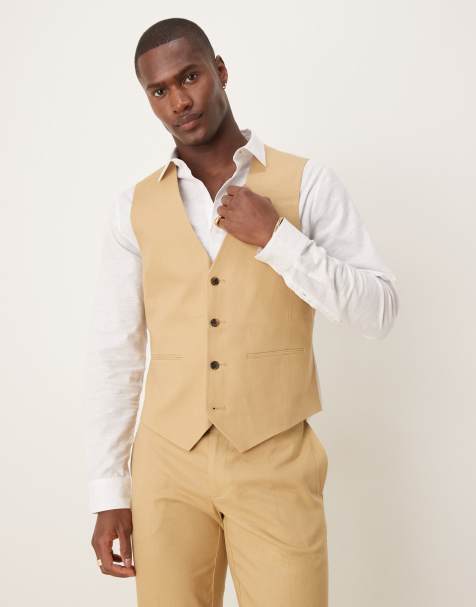 ASOS DESIGN – Schmal geschnittene Anzugweste aus Leinenmix in Beige - view 1