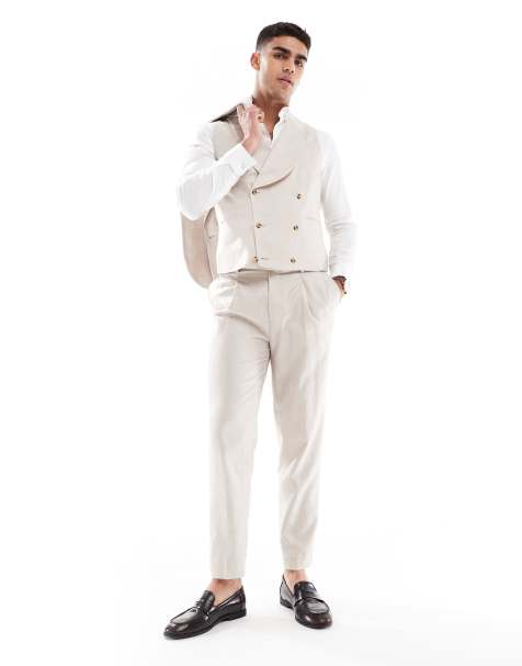 ASOS DESIGN – Schmal geschnittene Anzugweste aus Twill mit Leinenanteil in Steinbeige - view 1