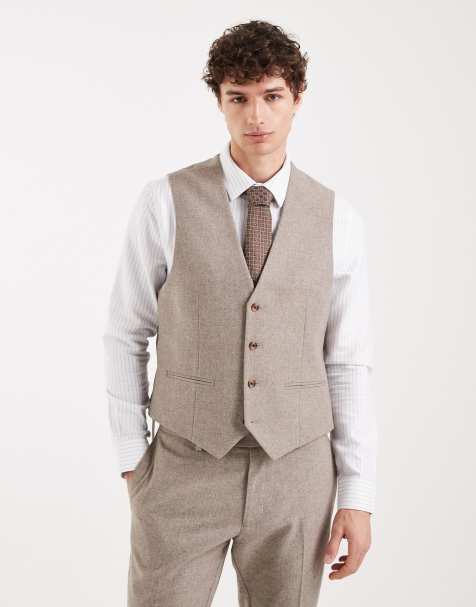 ASOS DESIGN – Schmal geschnittene Anzugweste in Beige mit Wollanteil - view 1