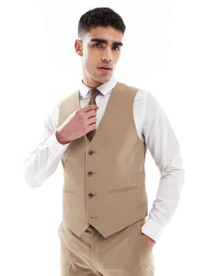 Schmal geschnittene Anzugweste in dunklem Steinbeige-Neutral Neutral 46 Regular