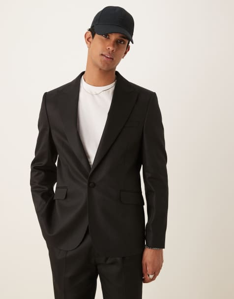 ASOS DESIGN – Schmal geschnittene Anzugweste in glänzendem Schwarz mit Leinenanteil - view 1