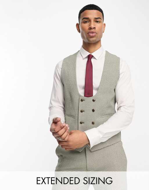 ASOS DESIGN – Schmal geschnittene Anzugweste in Olivgrün mit Birdseye-Struktur