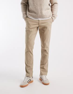 Schmal geschnittene Chinohose in beiger Waschung-Neutral Neutral 56 Regular