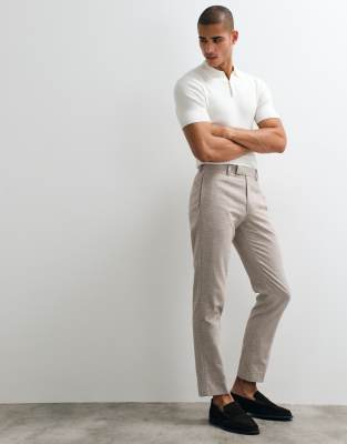 Schmal geschnittene, elegante Hose in Beige mit hohem Leinenanteil und Mikrostruktur-Neutral Neutral 54 Regular