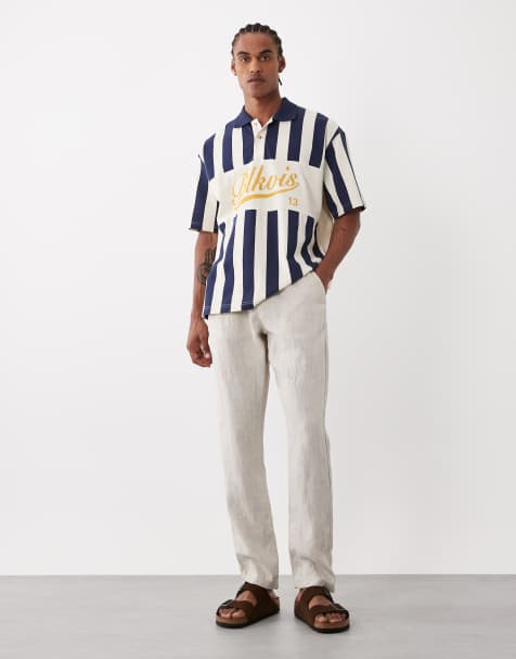 ASOS DESIGN – Schmal geschnittene Hose aus 100% Leinen in Steinbeige - view 1