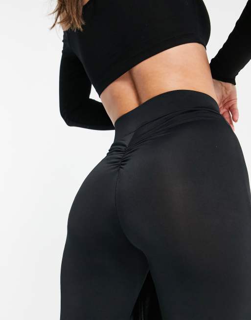ASOS DESIGN – Schmal geschnittene Leggings in Schwarz mit Raffung am Gesäß und v-förmigem Bund, 3 von 4