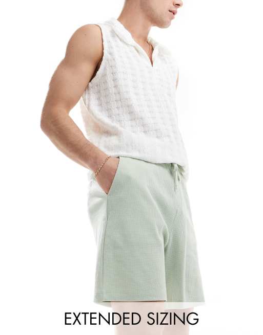 ASOS DESIGN – Schmal geschnittene Shorts in Hellgrün mit Waffelstruktur