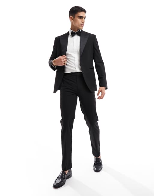 ASOS DESIGN– Schmal geschnittene Smokinghose aus hochwertigem Material in Schwarz