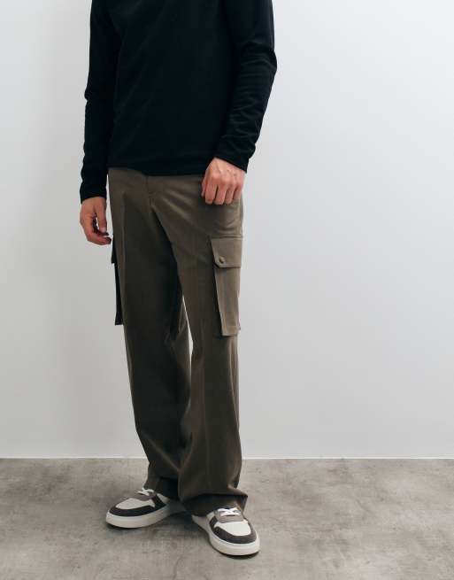 ASOS DESIGN schmal geschnittene Stretch-Cargohose mit weitem Bein in Khaki-Melange, 3 von 5