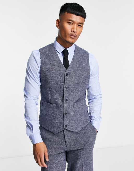 ASOS DESIGN – Schmal geschnittene, strukturierte Weste aus Wollmischung in Marineblau