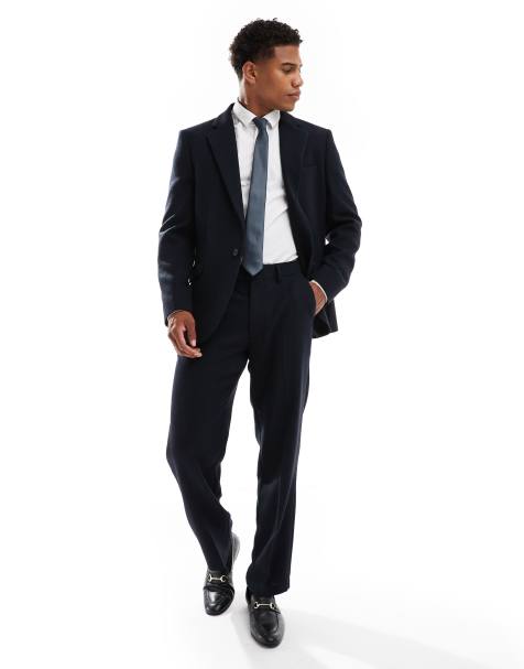 ASOS DESIGN – Schmal geschnittene Twill-Anzughose aus Wollmix in Marineblau - view 1