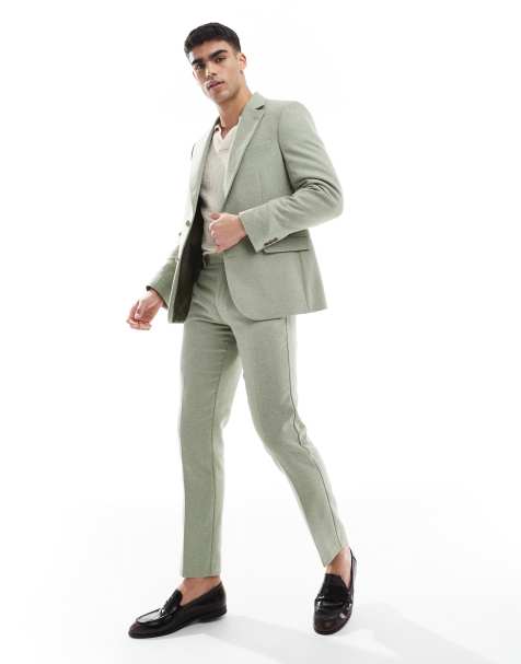 ASOS DESIGN – Schmal geschnittene Wollmix-Anzughose in Grün mit Bindungsmuster - view 1