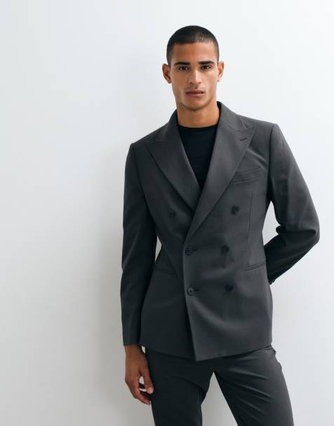 ASOS DESIGN schmal geschnittene zweireihige Anzugjacke in Dunkelgrau - view 1