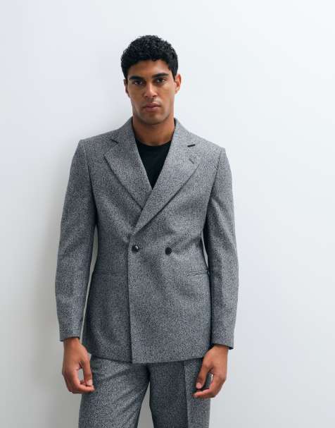 ASOS DESIGN – Schmal geschnittene, zweireihige Anzugjacke in Schwarz-Weiß meliert - view 1