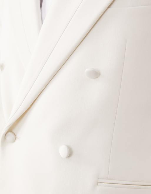 ASOS DESIGN – Schmal geschnittene, zweireihige Smokingjacke in Elfenbein mit Satindetail, 2 von 5