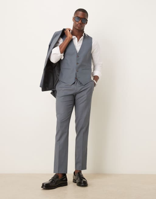 ASOS DESIGN – Schmal geschnittener Anzug aus Leinenmix in Blau