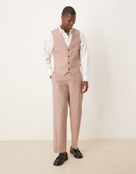 ASOS DESIGN – Schmal geschnittener Anzug aus Leinenmix in Rosa - view 1