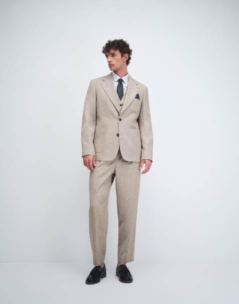 ASOS DESIGN – Schmal geschnittener Anzug aus Leinenmix in Steinbeige - view 1