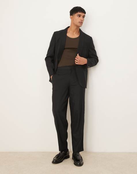 ASOS DESIGN – Schmal geschnittener Anzug aus Leinenmix-Twill in Schwarz - view 1