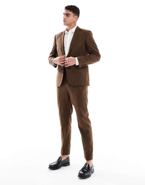 ASOS DESIGN – Schmal geschnittener Anzug aus Wollmix in Dunkelbraun - view 1