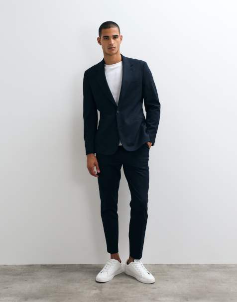 ASOS DESIGN – Schmal geschnittener Anzug in Marineblau mit Nadelstreifen - view 1