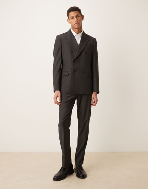 ASOS DESIGN – Schmal geschnittener Anzug in Schwarz mit dezentem Streifenmuster - view 1