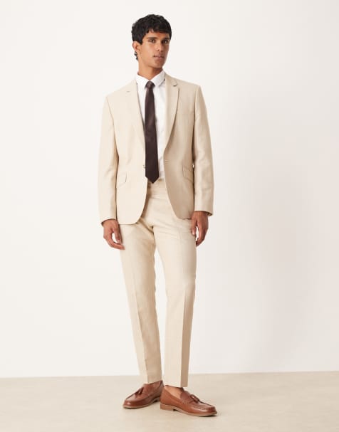 ASOS DESIGN – Schmal geschnittener Anzug in Steinbeige mit Mikrostruktur - view 1