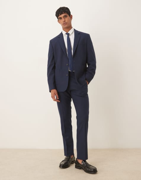 ASOS DESIGN – Schmal geschnittener Anzug mit Wollanteil in Marineblau - view 1