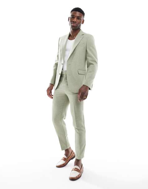 ASOS DESIGN – Schmal geschnittener Anzug mit Wollanteil in Salbeigrün - view 1