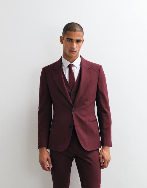 ASOS DESIGN schmal geschnittener Anzugblazer in Burgunderrot - view 1